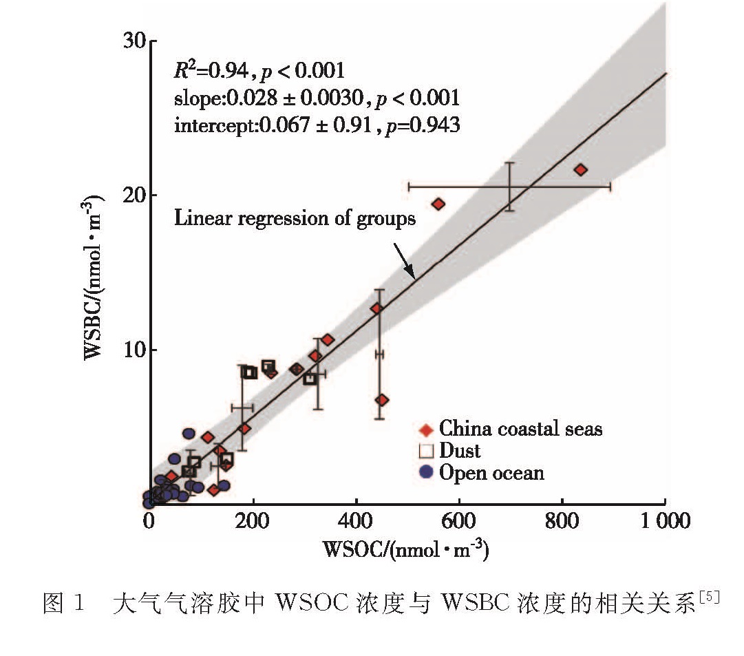 图1 大气气溶胶中WSOC浓度与WSBC浓度的相关关系[5]